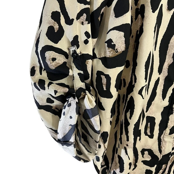 Thread Story Animal Print Button Up Tunic 3X Roll Tab Sleeves Collared Tan Black - Picture 5 of 8